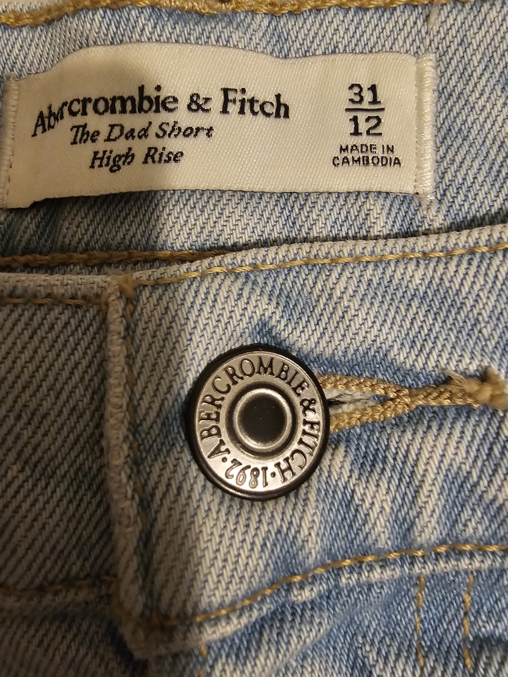 NEW! ABERCROMBIE The Dad Shorts Light Blue Raw-Hem Denim Shorts High Waist Sz 12 - Picture 12 of 14